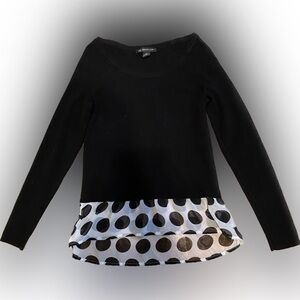 I.N.C Womens Petite Small Top black with polka dots